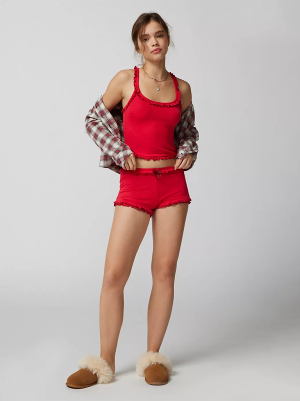 Women's Casual Loungewear Suspender Shorts Set