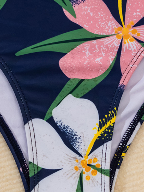 Women's Split High waist Bikini Ruffle leaf print multicolour Swimsuit