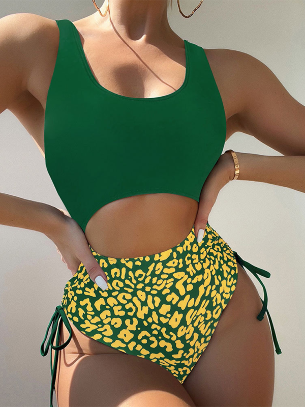 Women's Leopard print U-shaped Bikini Straps one-piece Swimsuit