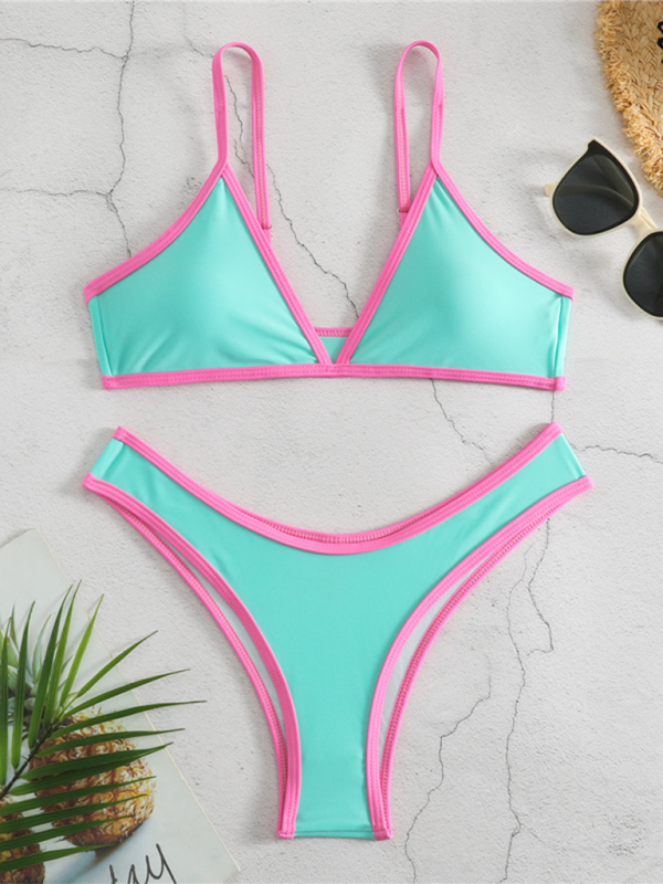 Women's Solid Colour Sports Contrast Colour Bikini