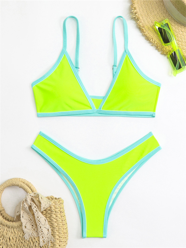 Women's Solid Colour Sports Contrast Colour Bikini