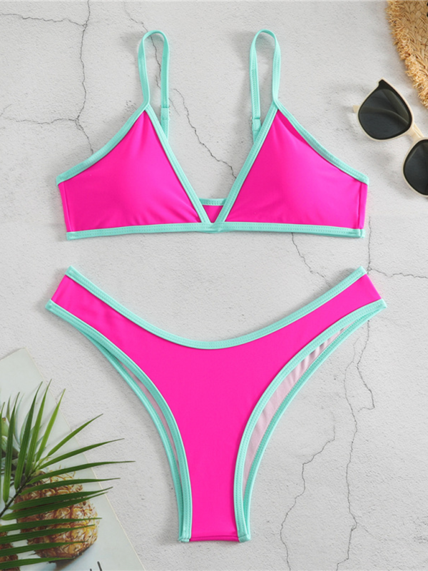 Women's Solid Colour Sports Contrast Colour Bikini