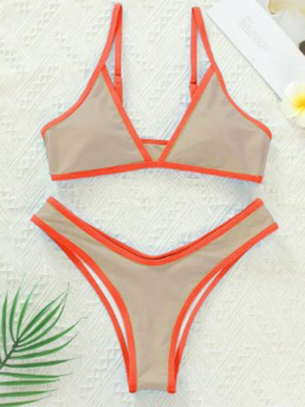 Women's Solid Colour Sports Contrast Colour Bikini