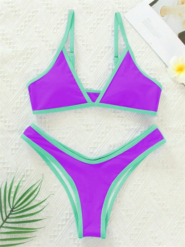 Women's Solid Colour Sports Contrast Colour Bikini