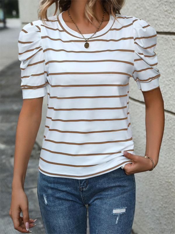 Women's Puff Sleeve Striped T-Shirt Top