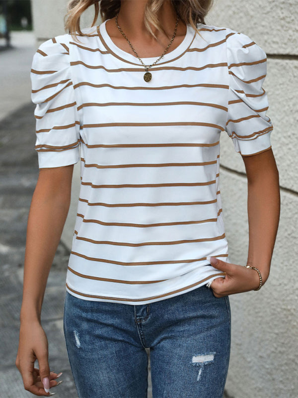 Women's Puff Sleeve Striped T-Shirt Top