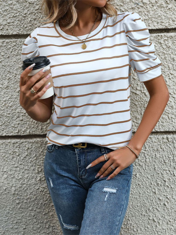 Women's Puff Sleeve Striped T-Shirt Top