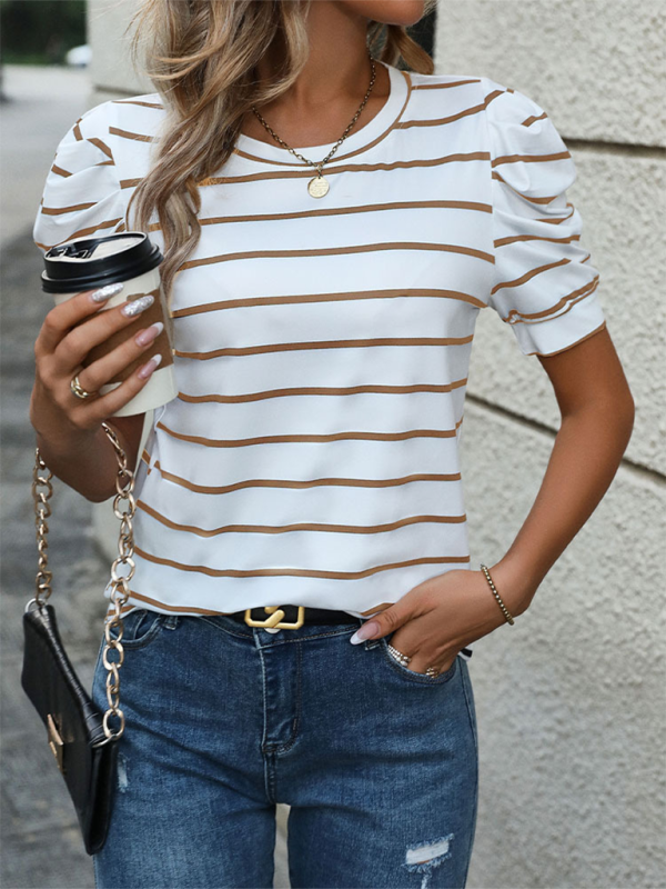 Women's Puff Sleeve Striped T-Shirt Top