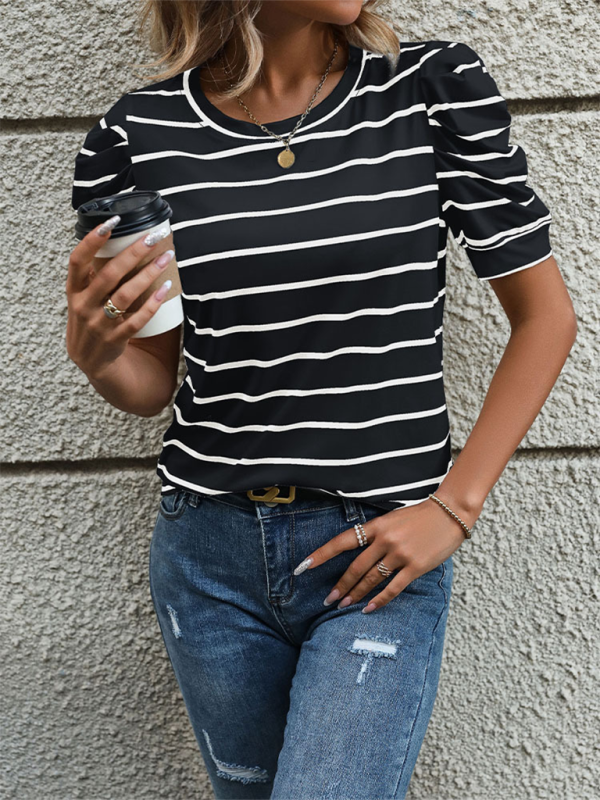 Women's Puff Sleeve Striped T-Shirt Top