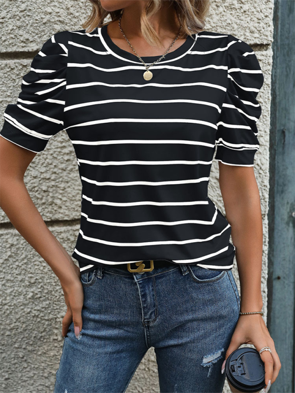 Women's Puff Sleeve Striped T-Shirt Top