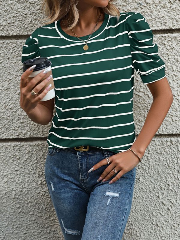 Women's Puff Sleeve Striped T-Shirt Top