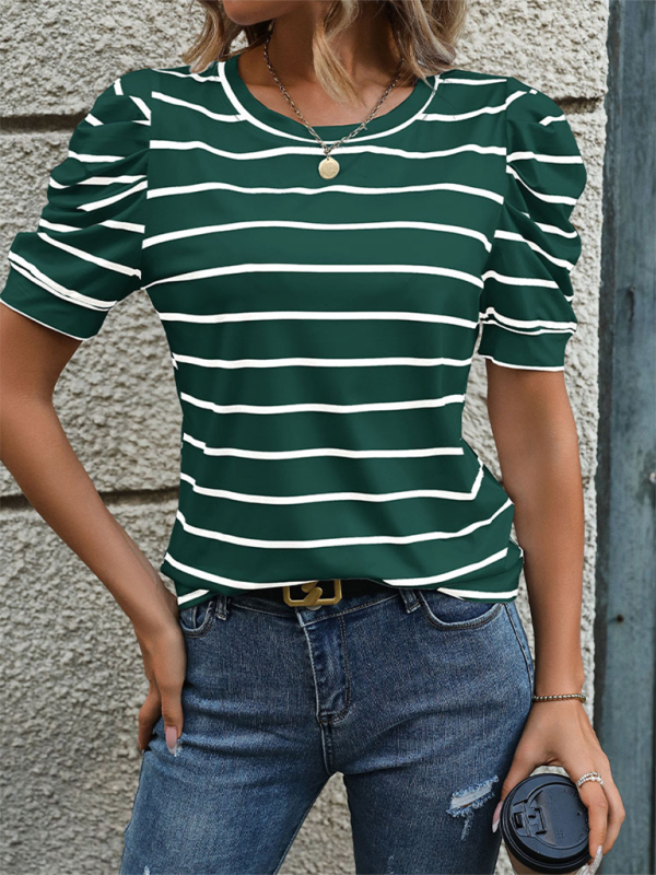 Women's Puff Sleeve Striped T-Shirt Top