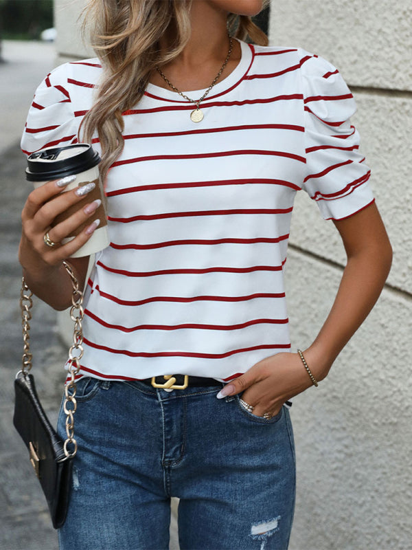 Women's Puff Sleeve Striped T-Shirt Top