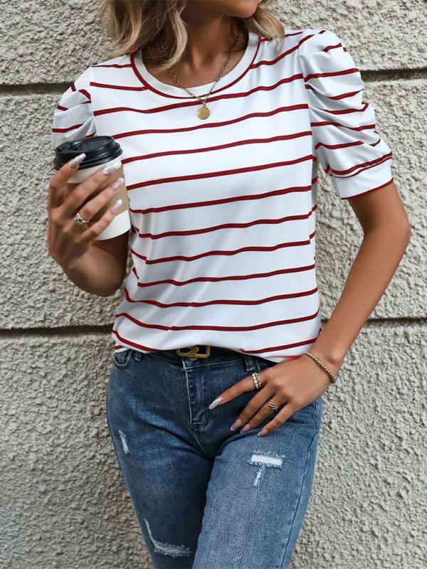 Women's Puff Sleeve Striped T-Shirt Top