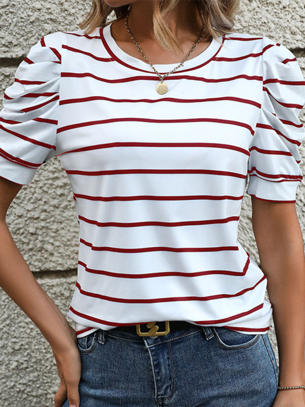 Women's Puff Sleeve Striped T-Shirt Top