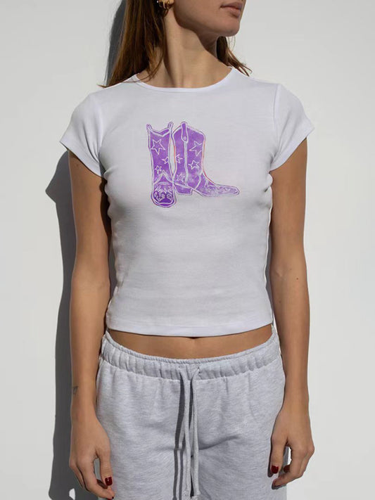 Women's Printed loose casual Navel short-sleeved T-shirt