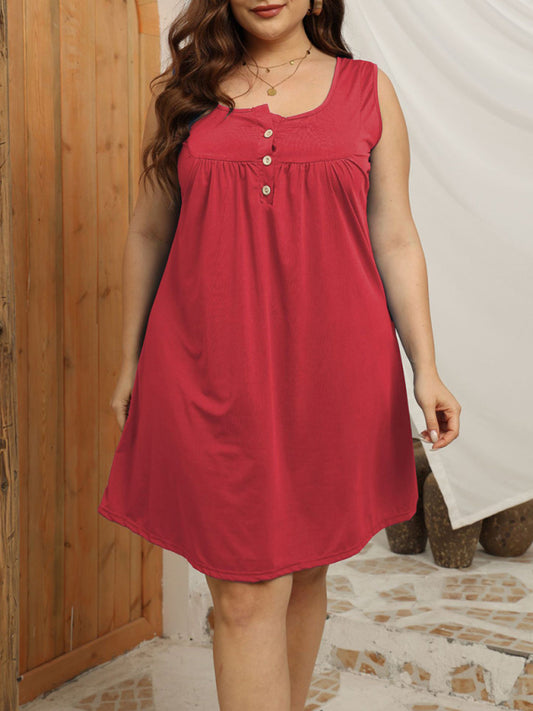 Plus Size Loose Casual Buttoned Vest Sleeveless Dress