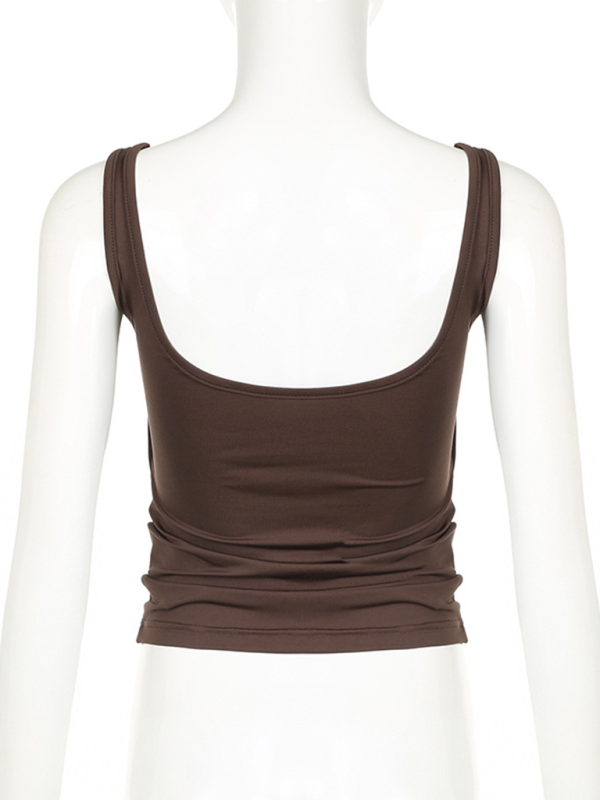 Women's Solid Colour Pleated Square Neck Versatile Simple Camisole