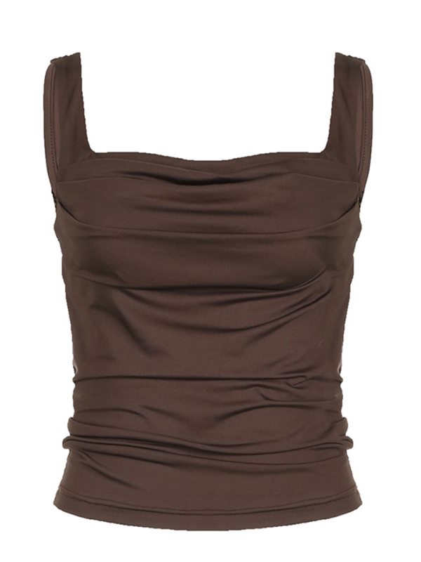 Women's Solid Colour Pleated Square Neck Versatile Simple Camisole