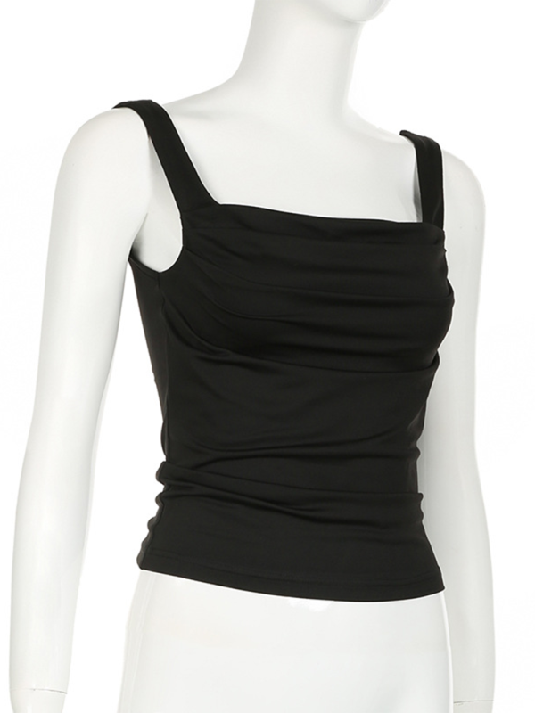 Women's Solid Colour Pleated Square Neck Versatile Simple Camisole