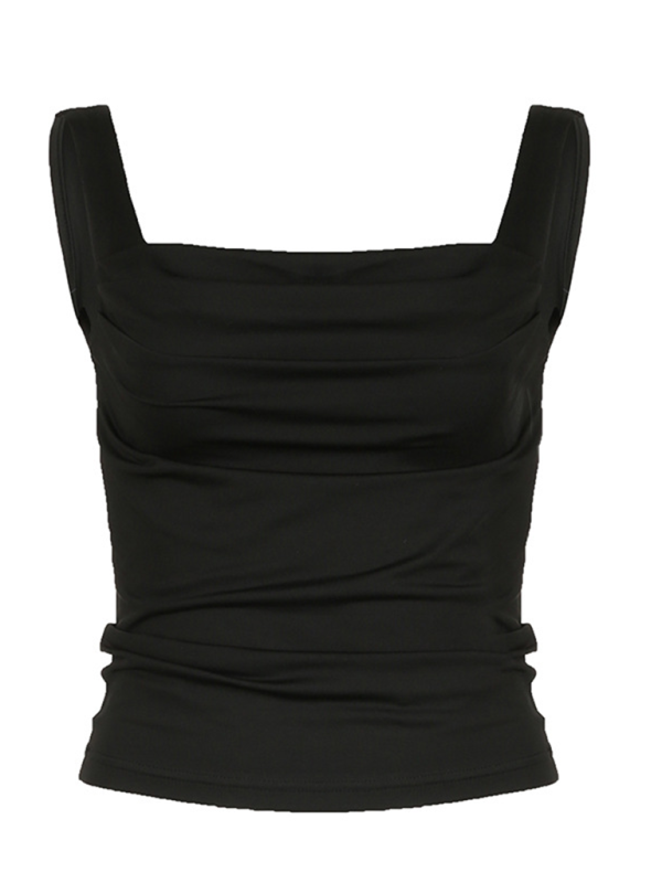 Women's Solid Colour Pleated Square Neck Versatile Simple Camisole