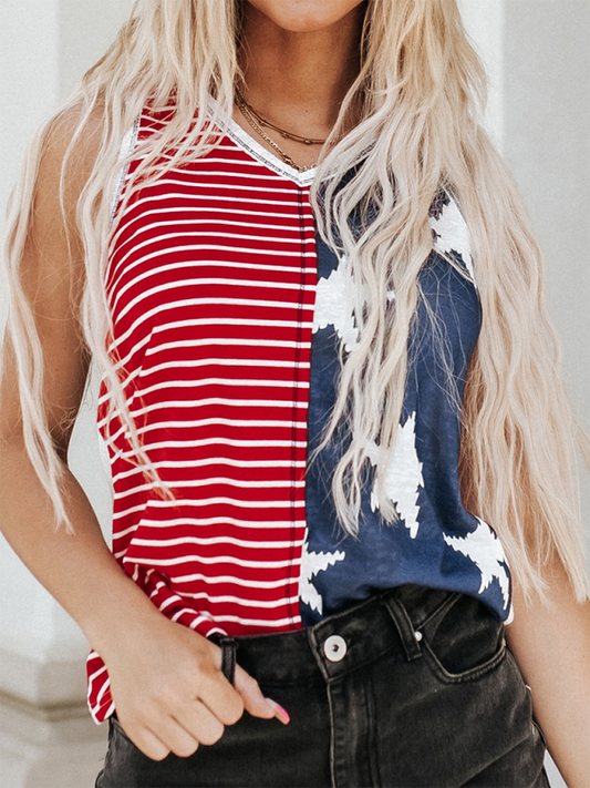 Women American Flag Printed Independence Day U-neck Pullover Top