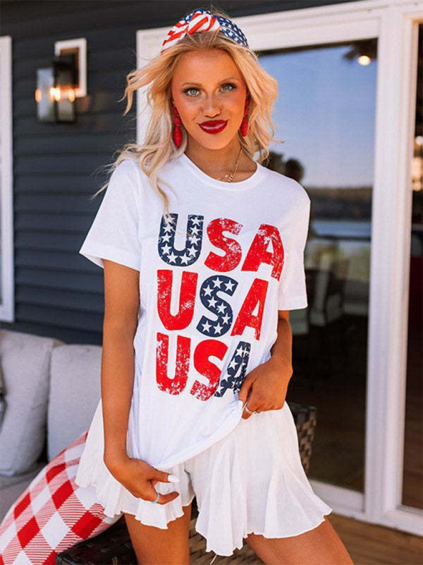 Women Independence Day loose casual USA printed short-sleeved T-shirt