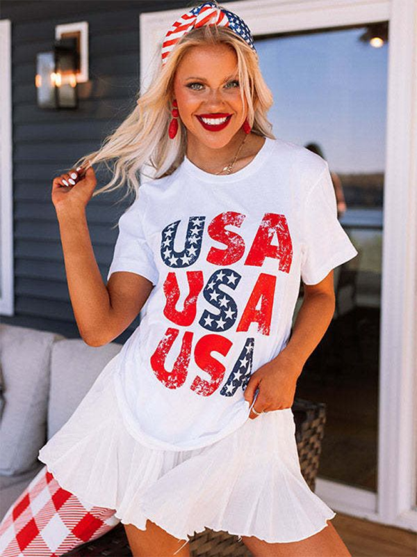 Women Independence Day loose casual USA printed short-sleeved T-shirt