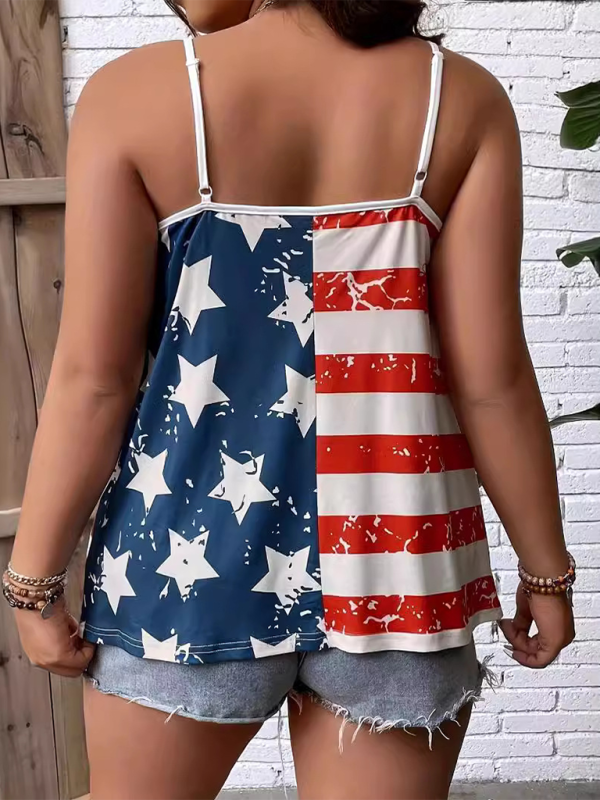 Women American Independence Day Flag Digital Print Off-The-Shoulder Tank Top