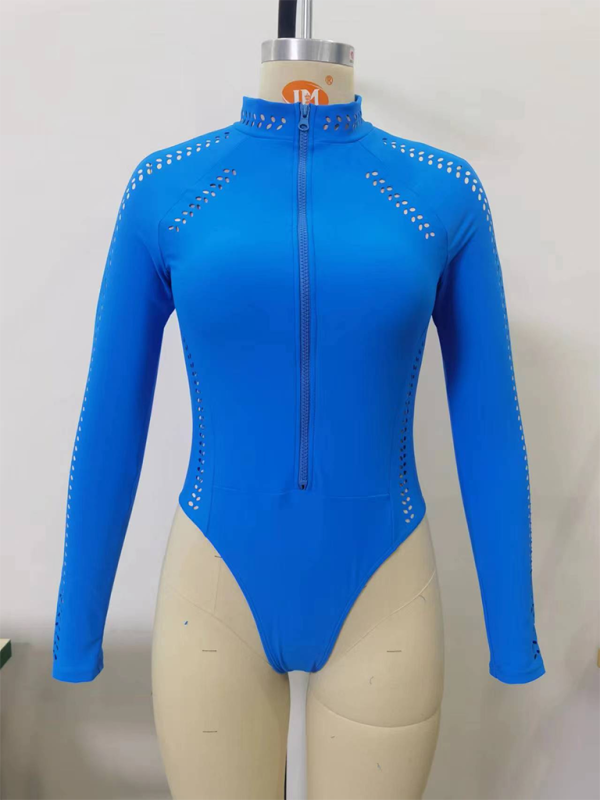 Women's solid colour hollow one-piece Swimsuit Surfing suit