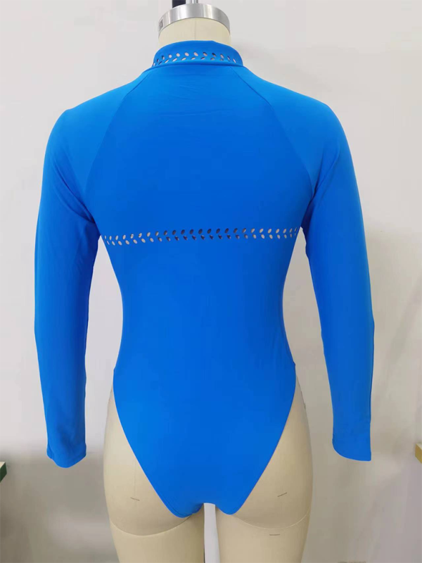 Women's solid colour hollow one-piece Swimsuit Surfing suit