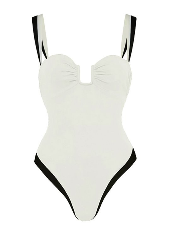 Women's black and white simple contrast One-piece Swimsuit