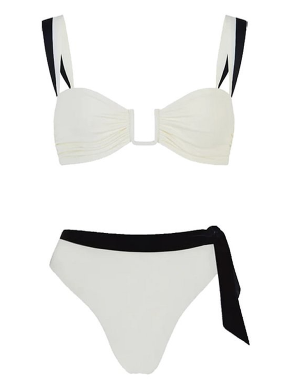 Women's black and white simple contrast colour Strap beach Bikini