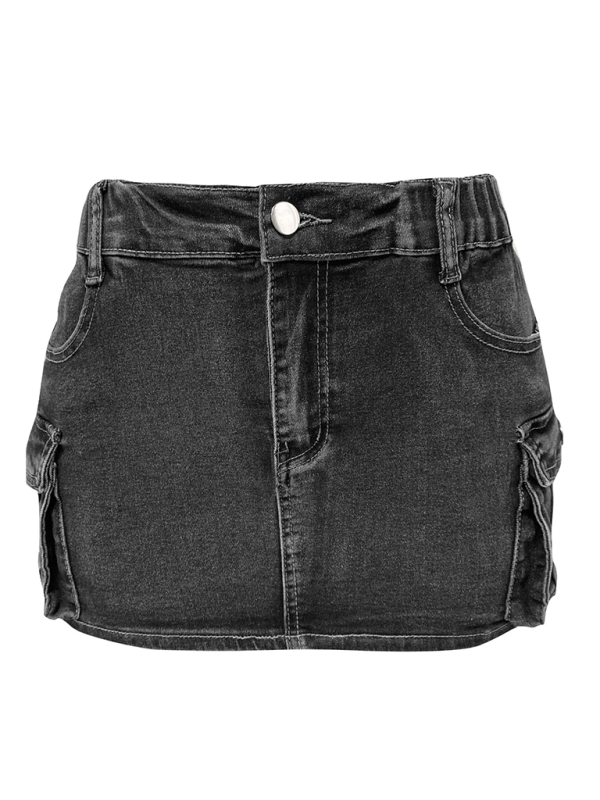 Women Denim Summer Retro Elastic Pocket hip Skirt