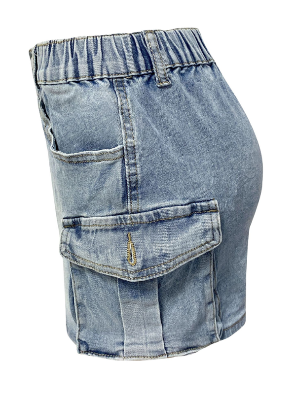 Women Denim Summer Retro Elastic Pocket hip Skirt