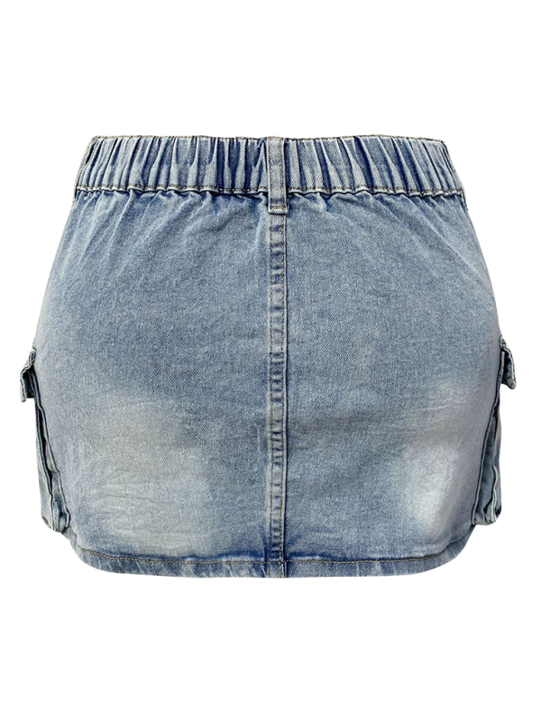 Women Denim Summer Retro Elastic Pocket hip Skirt