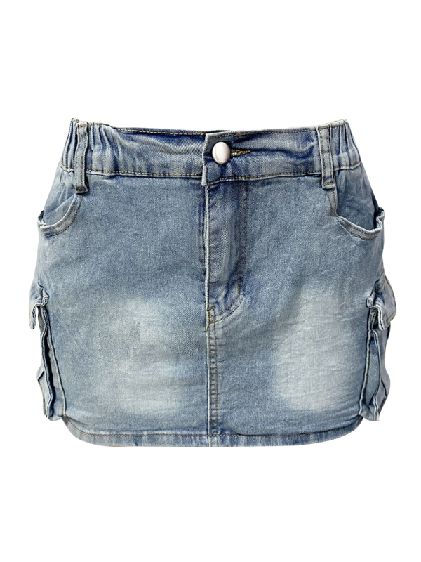 Women Denim Summer Retro Elastic Pocket hip Skirt