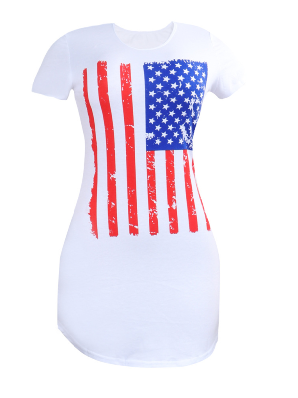 Women round neck slim fit American flag Short sleeve T-shirt