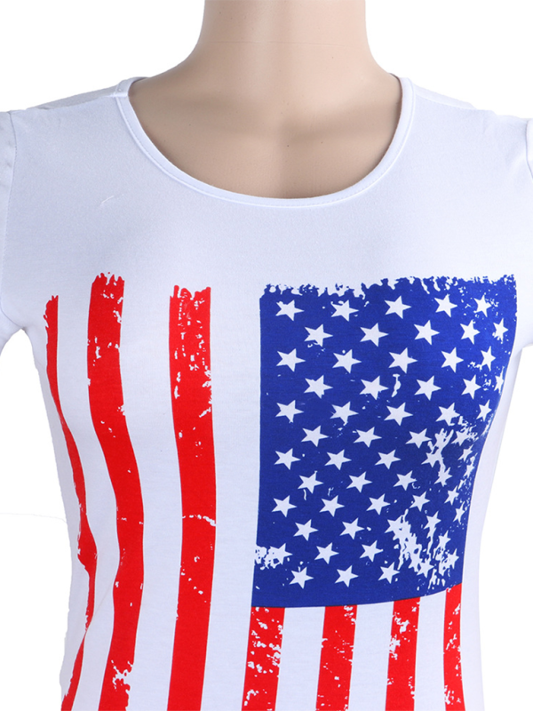 Women round neck slim fit American flag Short sleeve T-shirt