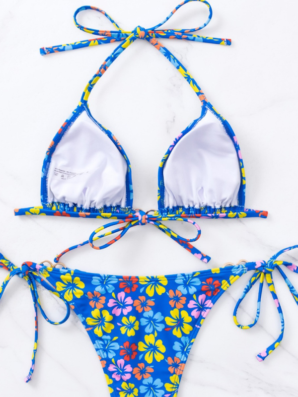 Women Triangle Cup Printed Lace-Up Bikini Swimsuit