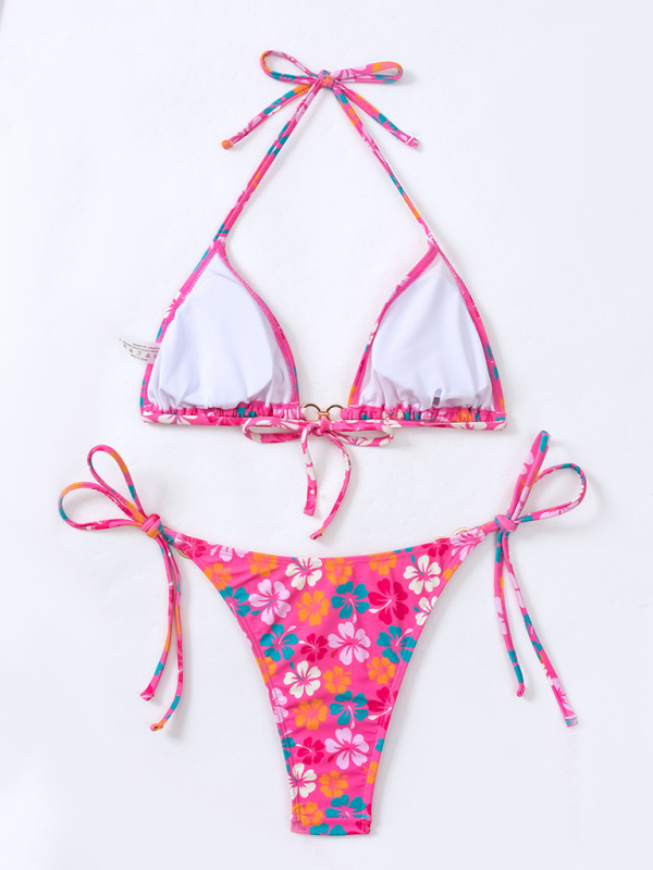 Women Triangle Cup Printed Lace-Up Bikini Swimsuit