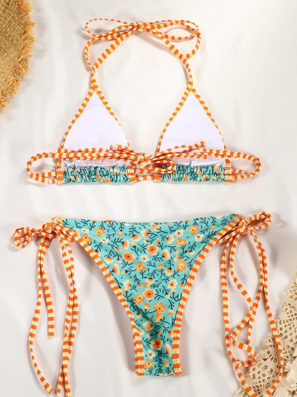 Women contrast colour print straps Bikini