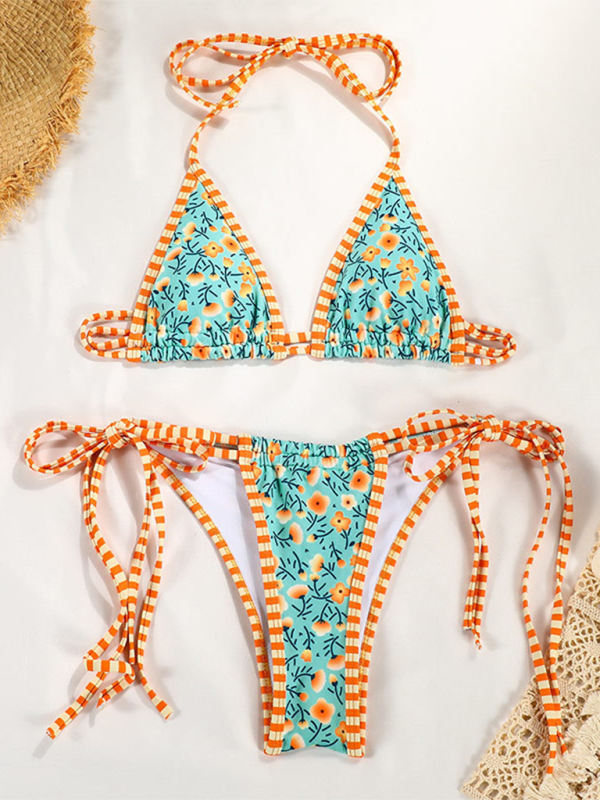 Women contrast colour print straps Bikini