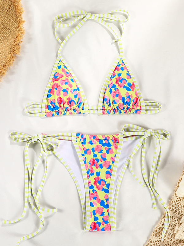 Women contrast colour print straps Bikini