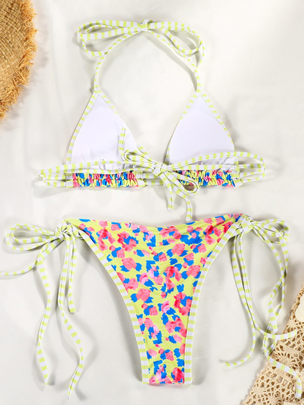 Women contrast colour print straps Bikini