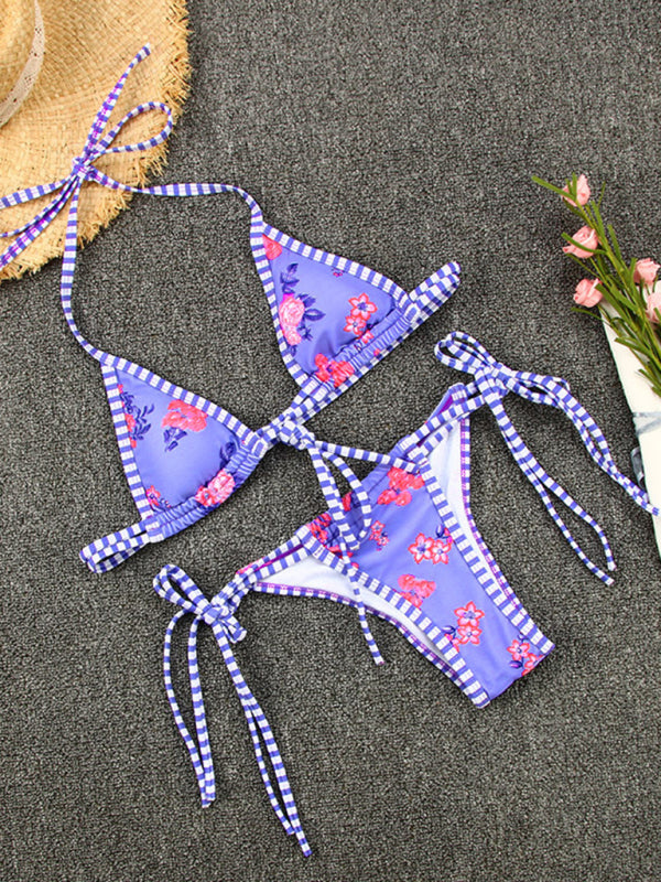 Women contrast colour print straps Bikini