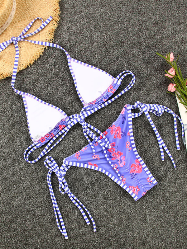 Women contrast colour print straps Bikini