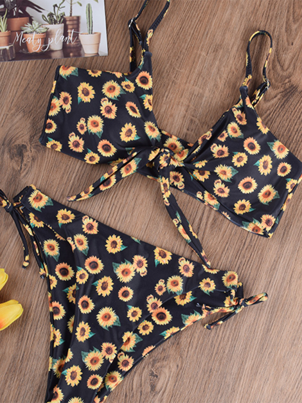 Women Two-piece Swimsuit love sunflower print Bikini