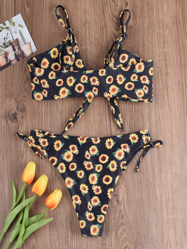 Women Two-piece Swimsuit love sunflower print Bikini