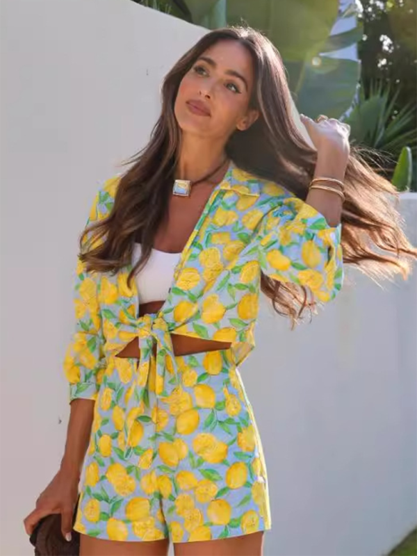 Women lemon Print shorts Suit